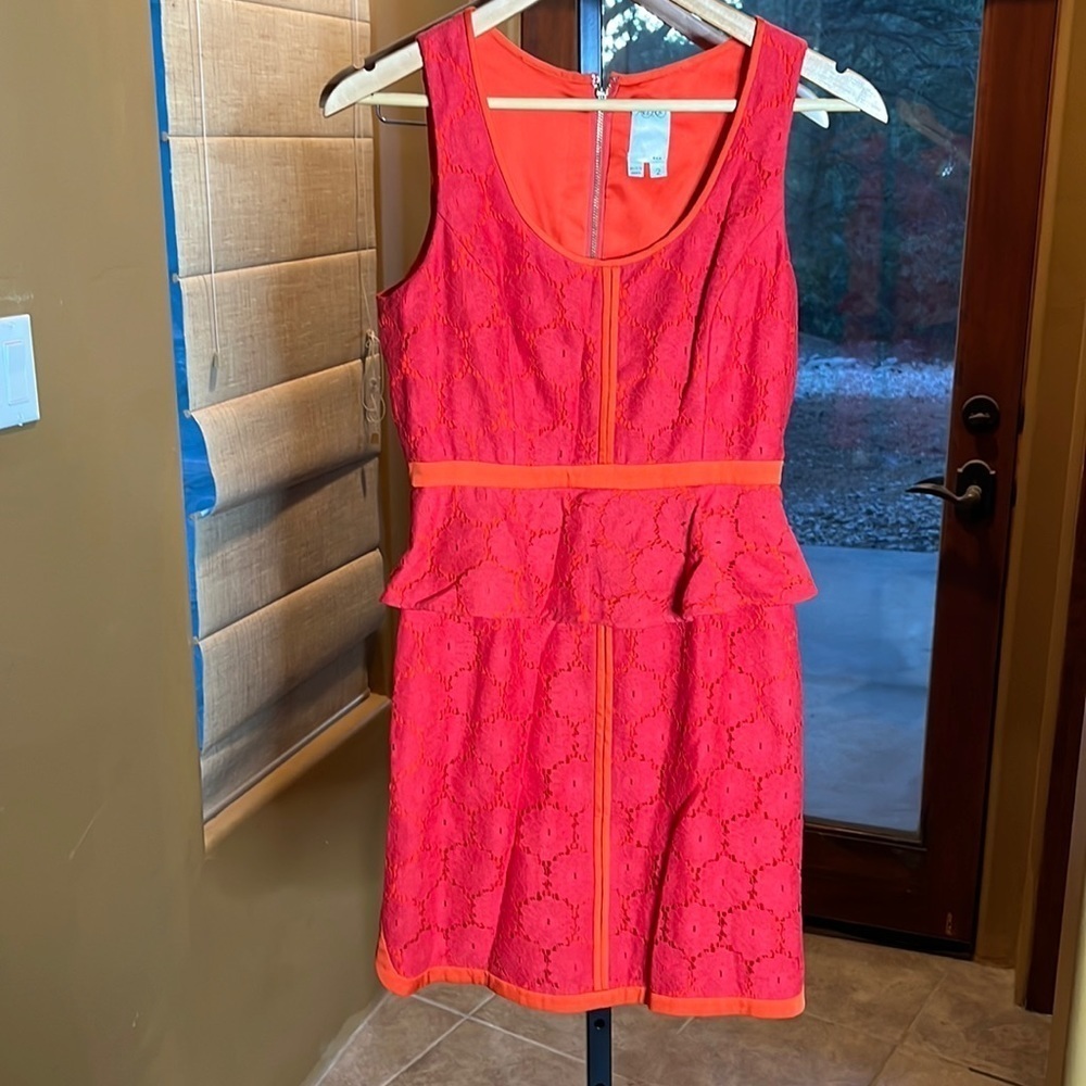 Ali Ro Orange Cotton Silk Blend Peplum Dress Size 2